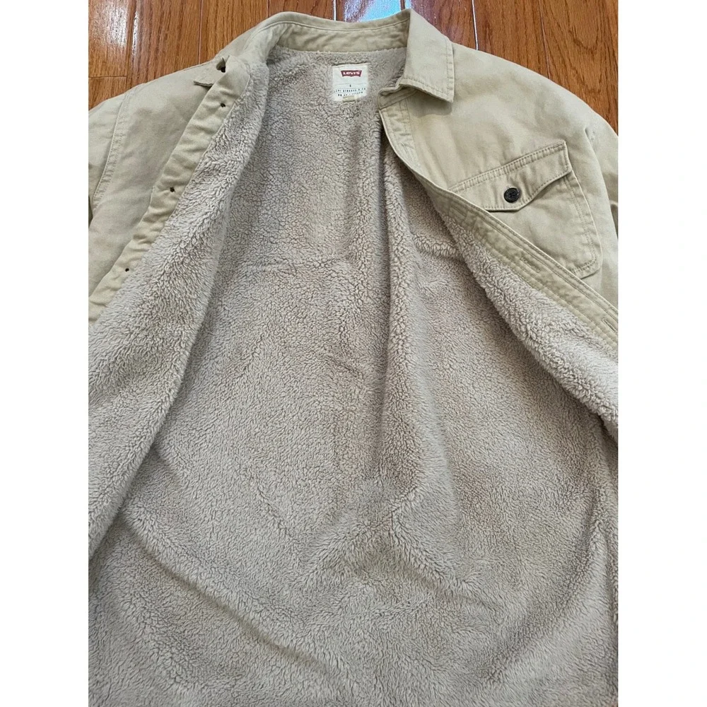 Levi Shirt Jacket Mens S Tan Cotton Sherpa Lined Utility Work Shacket 3LYLW7252